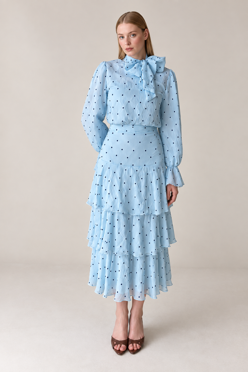 Elise Polka Dot Tiered Maxi Skirt – Powder Blue