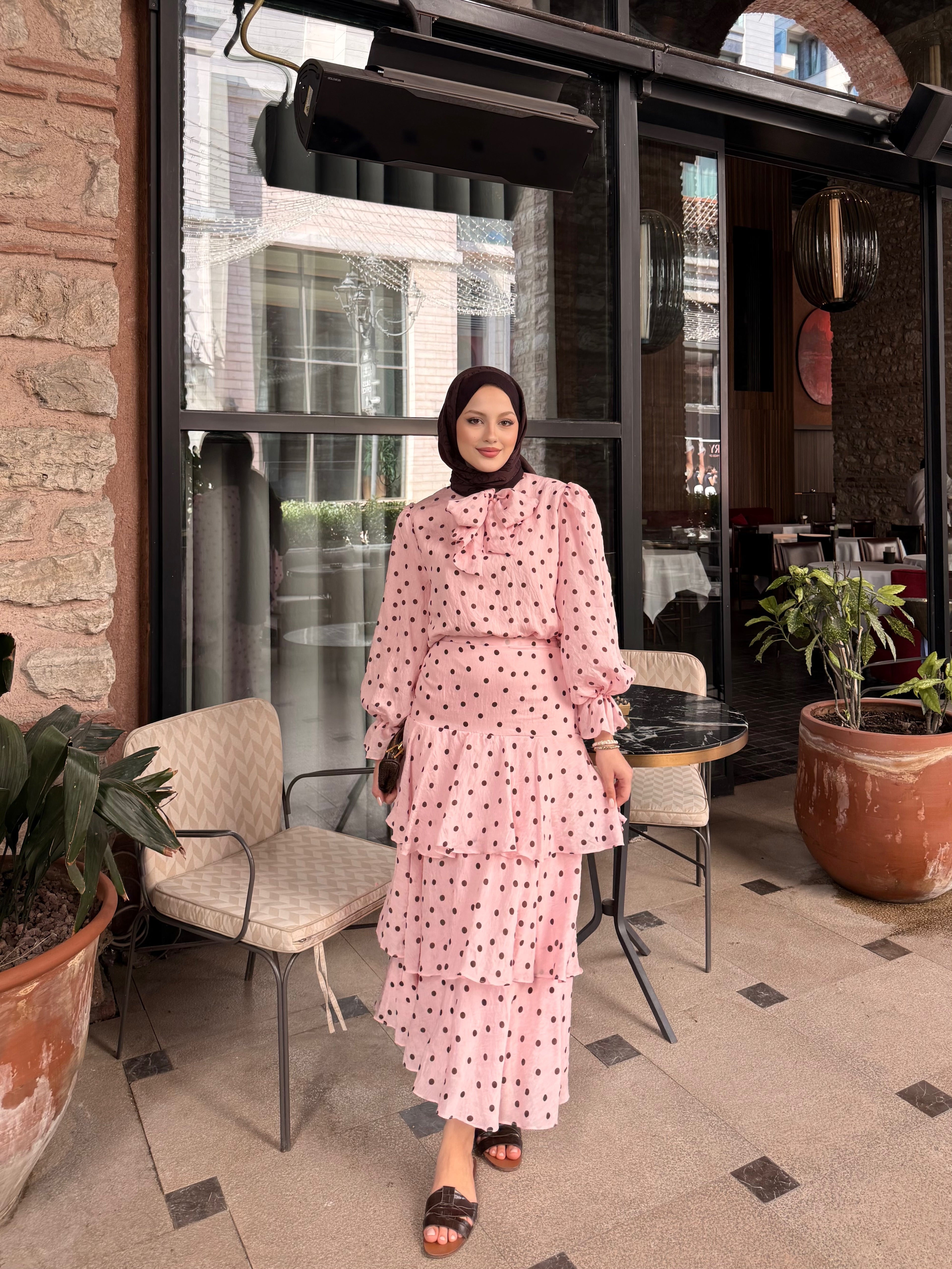 Pink Polka Dot Blouse & Tiered Skirt Set