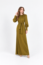 Aurelia Satin Maxi Dress – Olive Green
