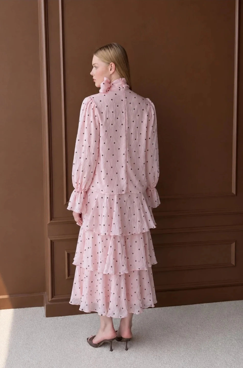 Pink Polka Dot Blouse & Tiered Skirt Set