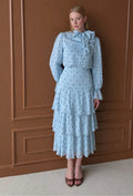 Light Blue Polka Dot Blouse & Tiered Skirt Set
