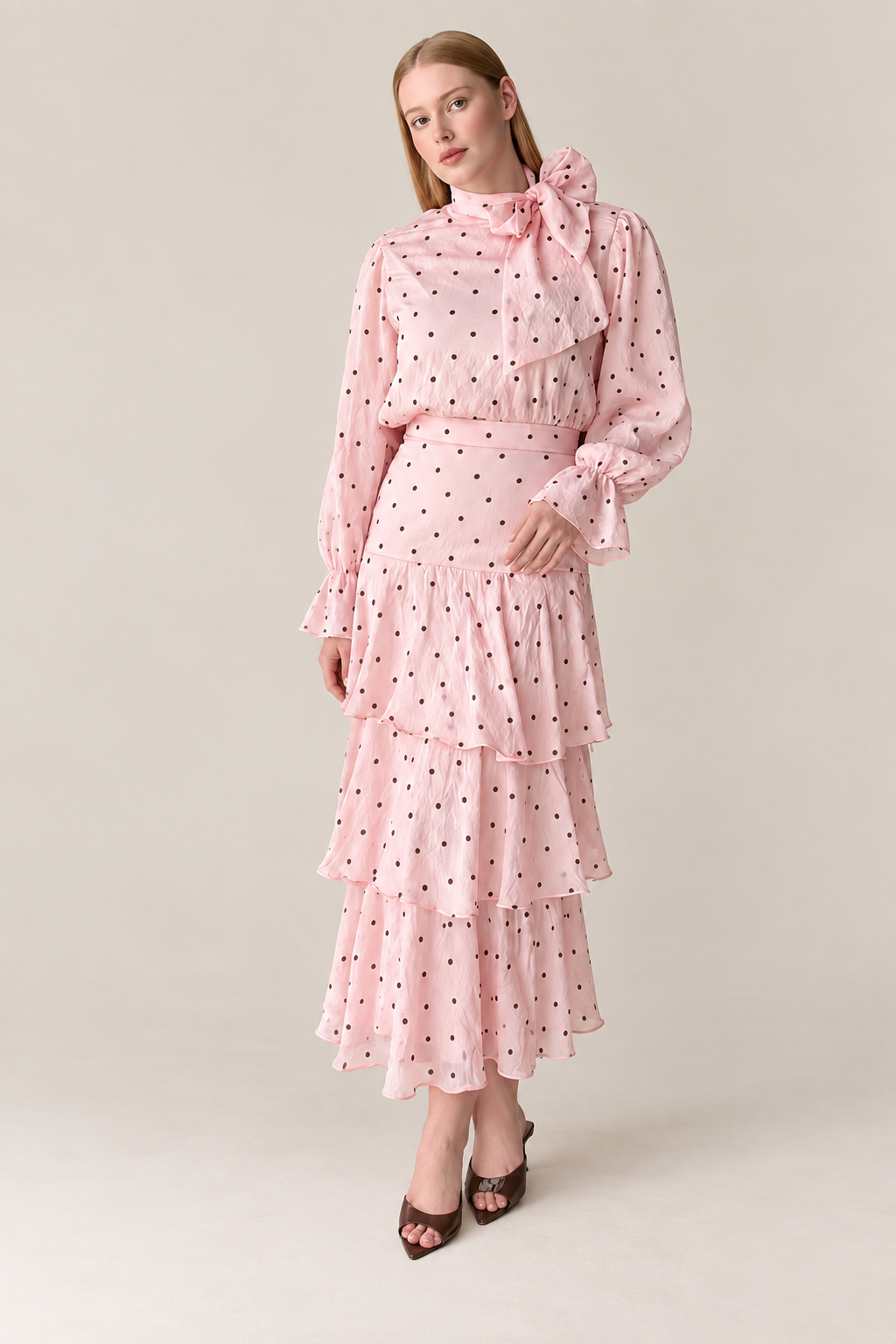 Elise Polka Dot Tiered Maxi Skirt – Blush Pink