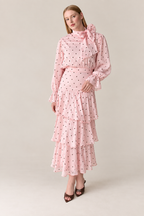 Elise Polka Dot Bow Blouse – Blush Pink