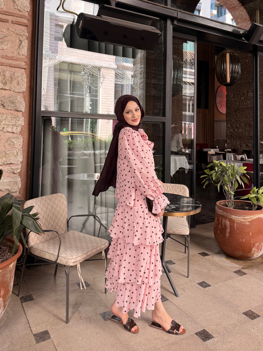 Pink Polka Dot Blouse & Tiered Skirt Set