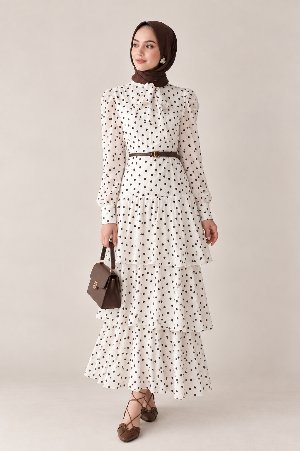 Ivory Polka Dot Tiered Maxi Dress