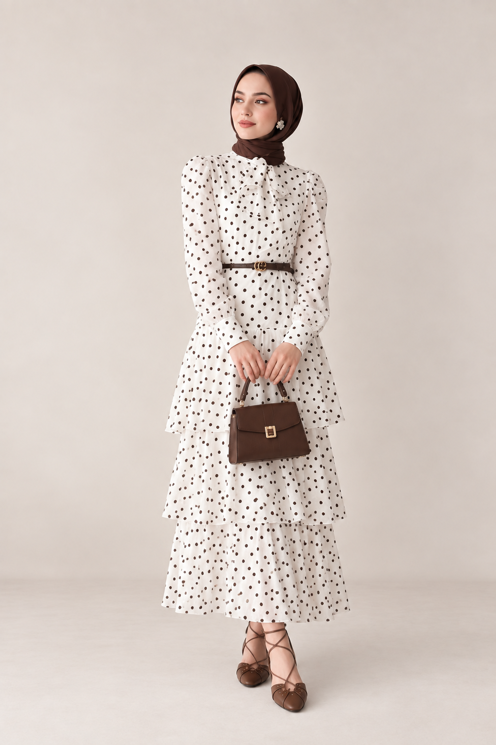 Ivory Polka Dot Tiered Maxi Dress