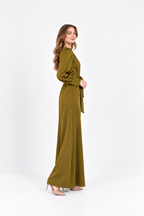 Aurelia Satin Maxi Dress – Olive Green