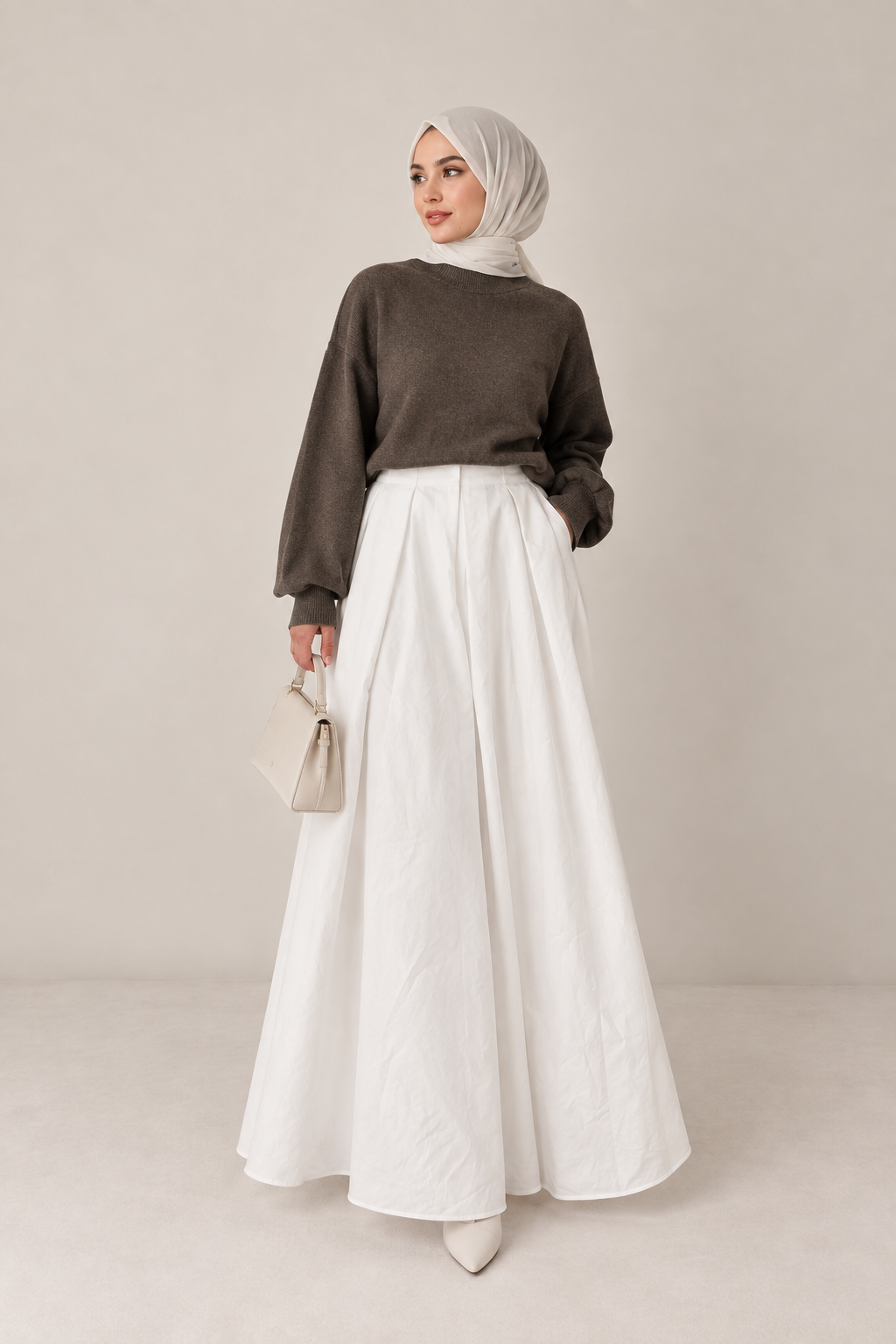 Mila Pleated Gabardine Maxi Skirt – Ivory