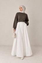 Mila Pleated Gabardine Maxi Skirt – Ivory