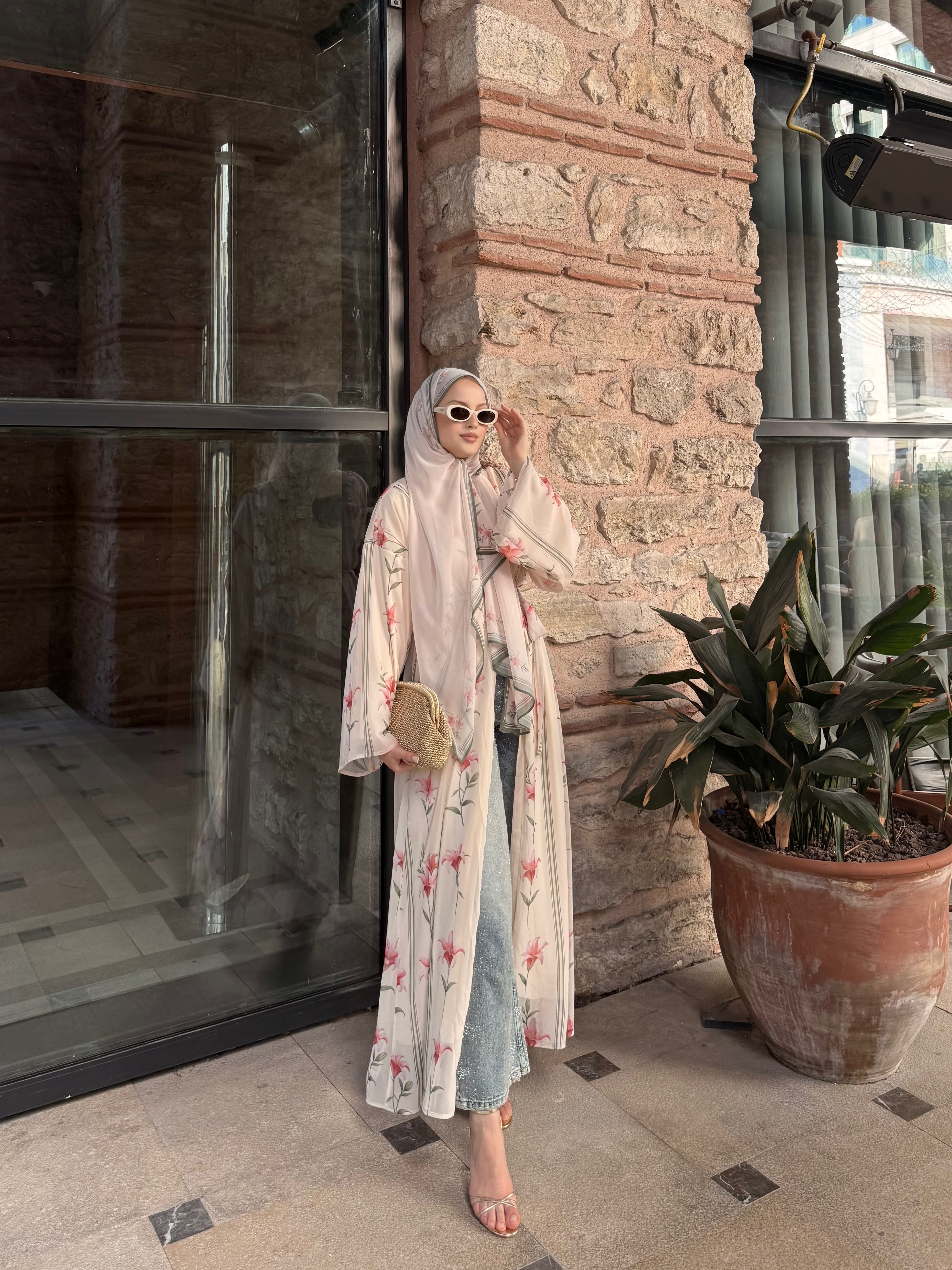Floral Abaya & Matching Scarf Set