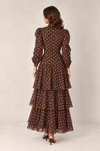 Coffee Brown Polka Dot Tiered Maxi Dress