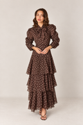 Coffee Brown Polka Dot Tiered Maxi Dress
