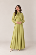 Pistachio Green Ruffle Bow Maxi Dress