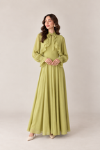 Pistachio Green Ruffle Bow Maxi Dress