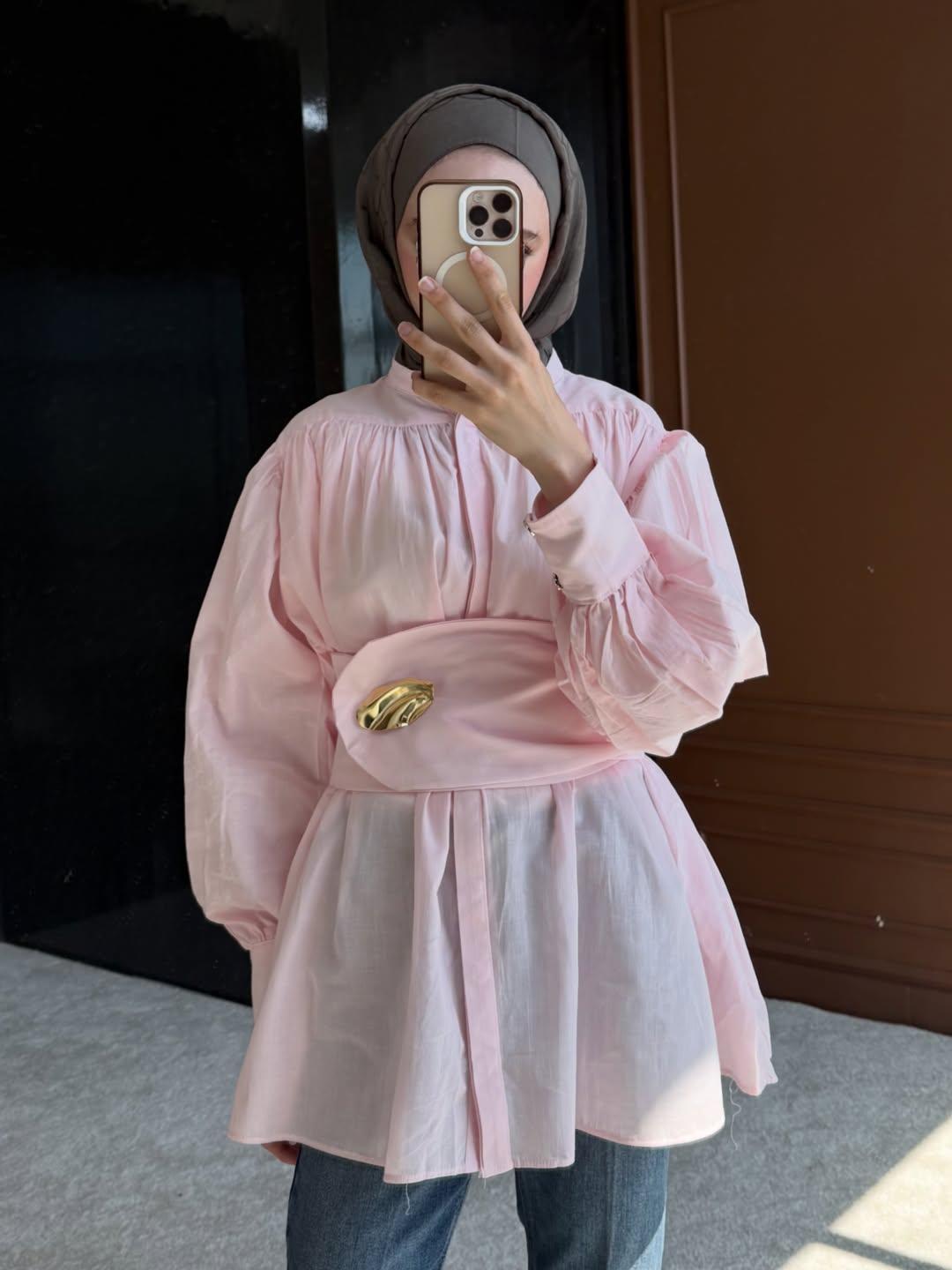 Blush Pink Balloon Sleeve Belted Tunic