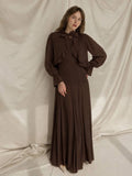 Chocolate Brown Ruffle Bow Maxi Dress