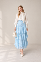 Elise Polka Dot Tiered Maxi Skirt – Powder Blue