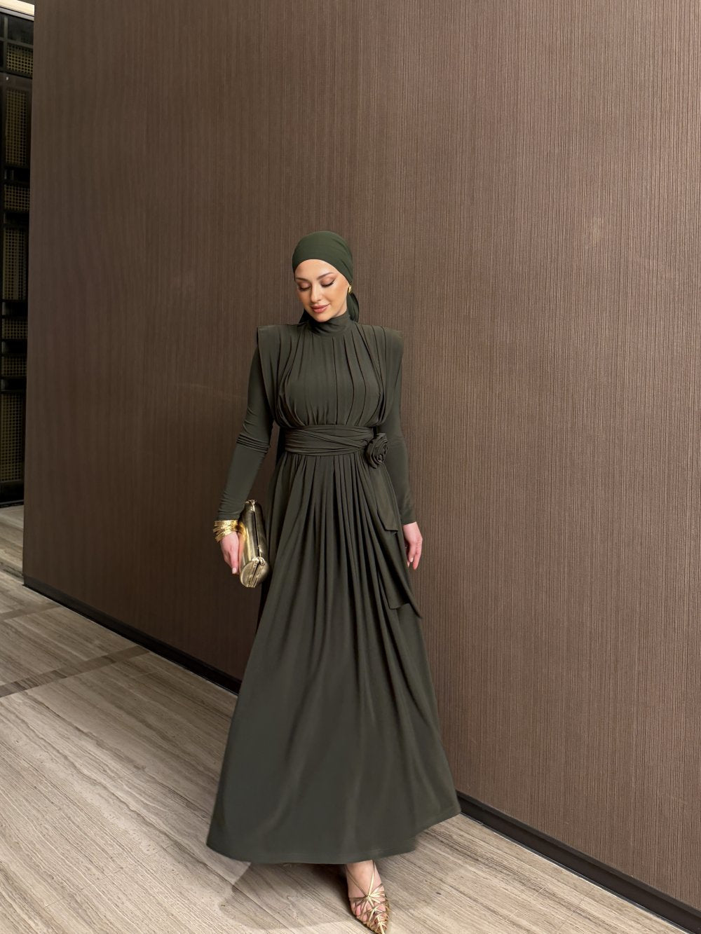 Noura Draped Maxi Dress – Olive