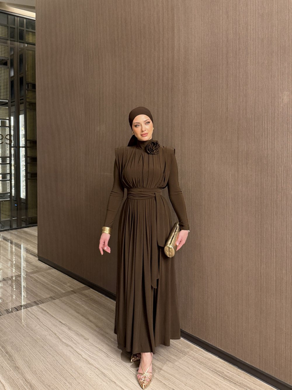 Noura Draped Maxi Dress – Chocolate Brown