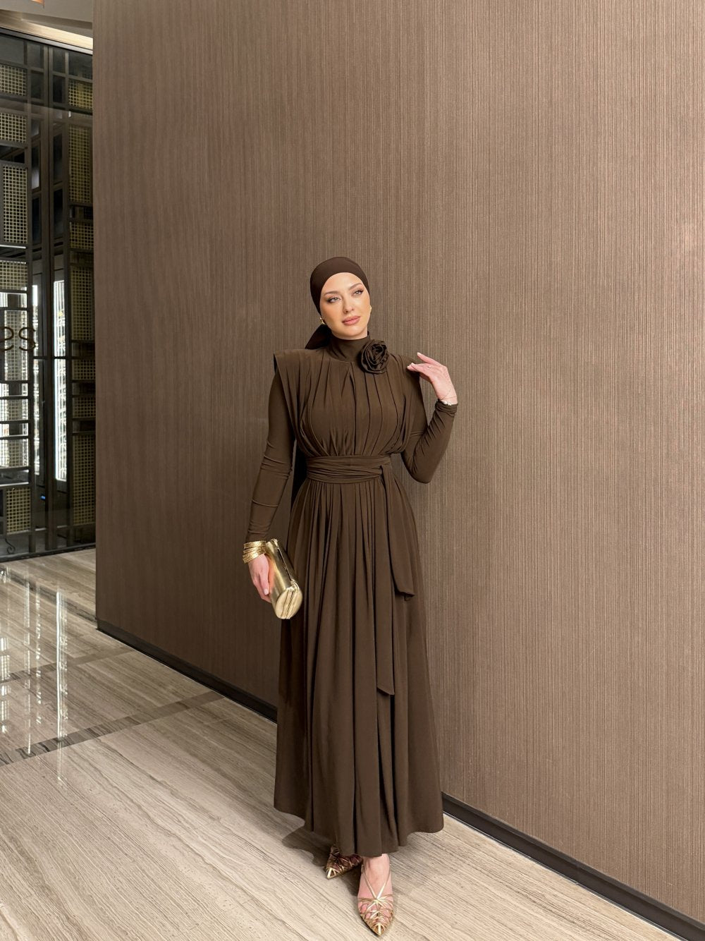 Noura Draped Maxi Dress – Chocolate Brown