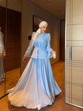 Lina Chiffon Pleated Skirt Set – Powder Blue