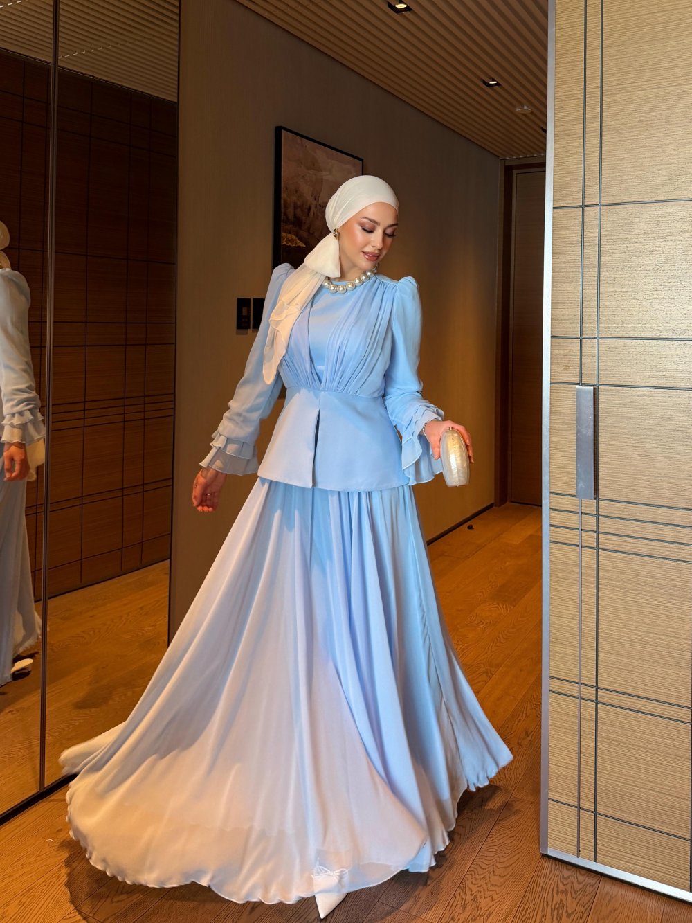 Lina Chiffon Pleated Skirt Set – Powder Blue