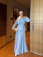 Lina Chiffon Pleated Skirt Set – Powder Blue