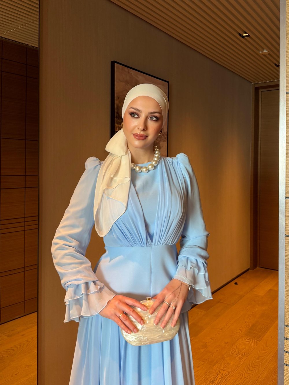 Lina Chiffon Pleated Skirt Set – Powder Blue