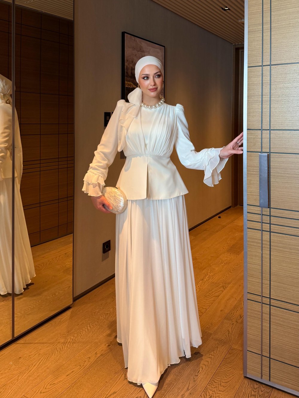 Lina Chiffon Pleated Skirt Set – Ivory