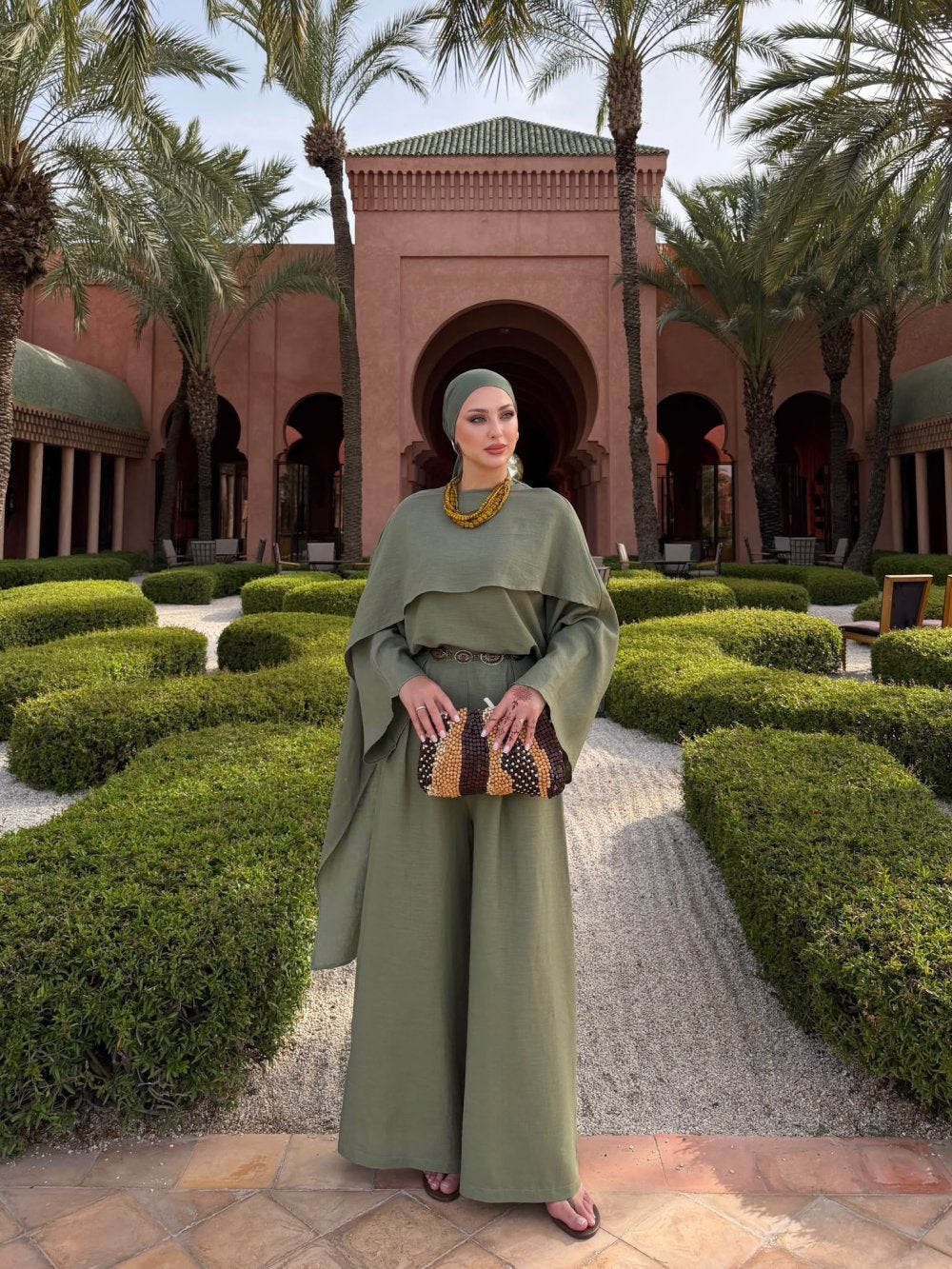 Layla Cape Detail Linen Set – Sage Green