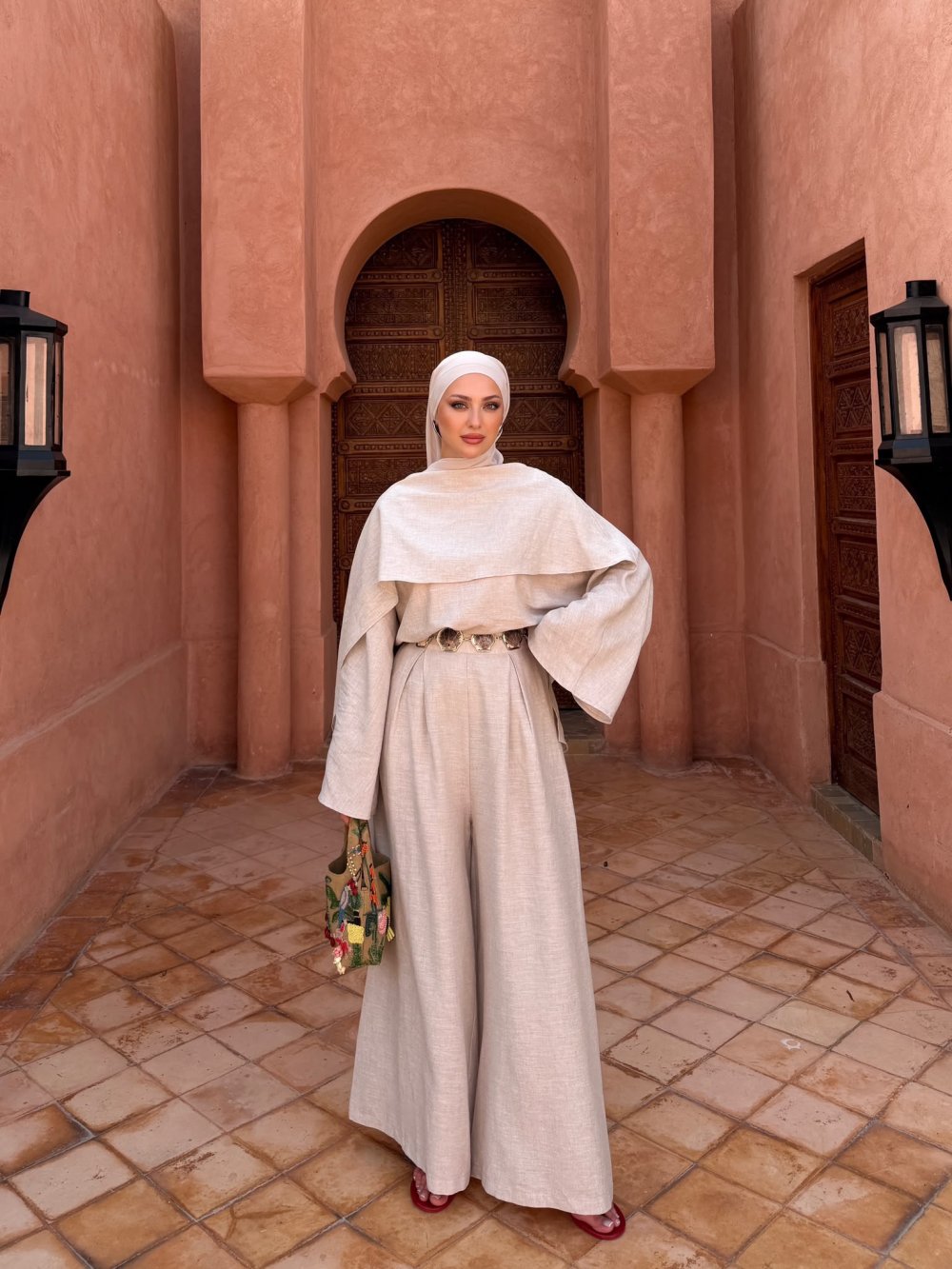 Layla Cape Detail Linen Set – Natural Beige