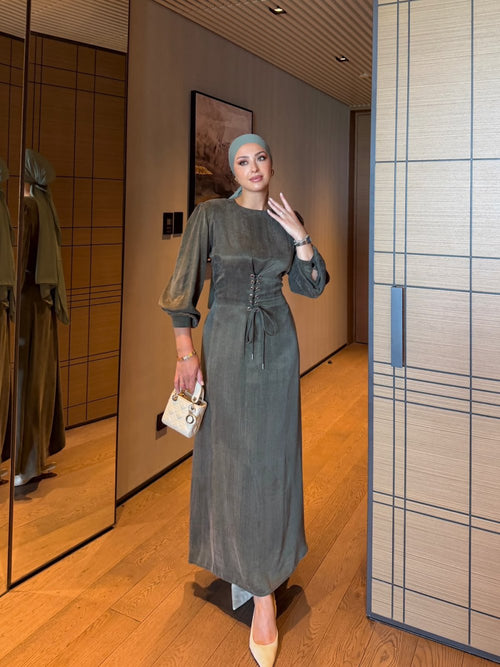 Amara Lace-Up Maxi Dress Olive