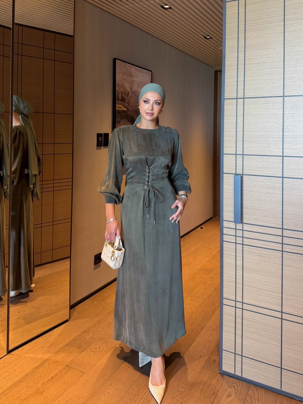 Amara Lace-Up Maxi Dress Olive
