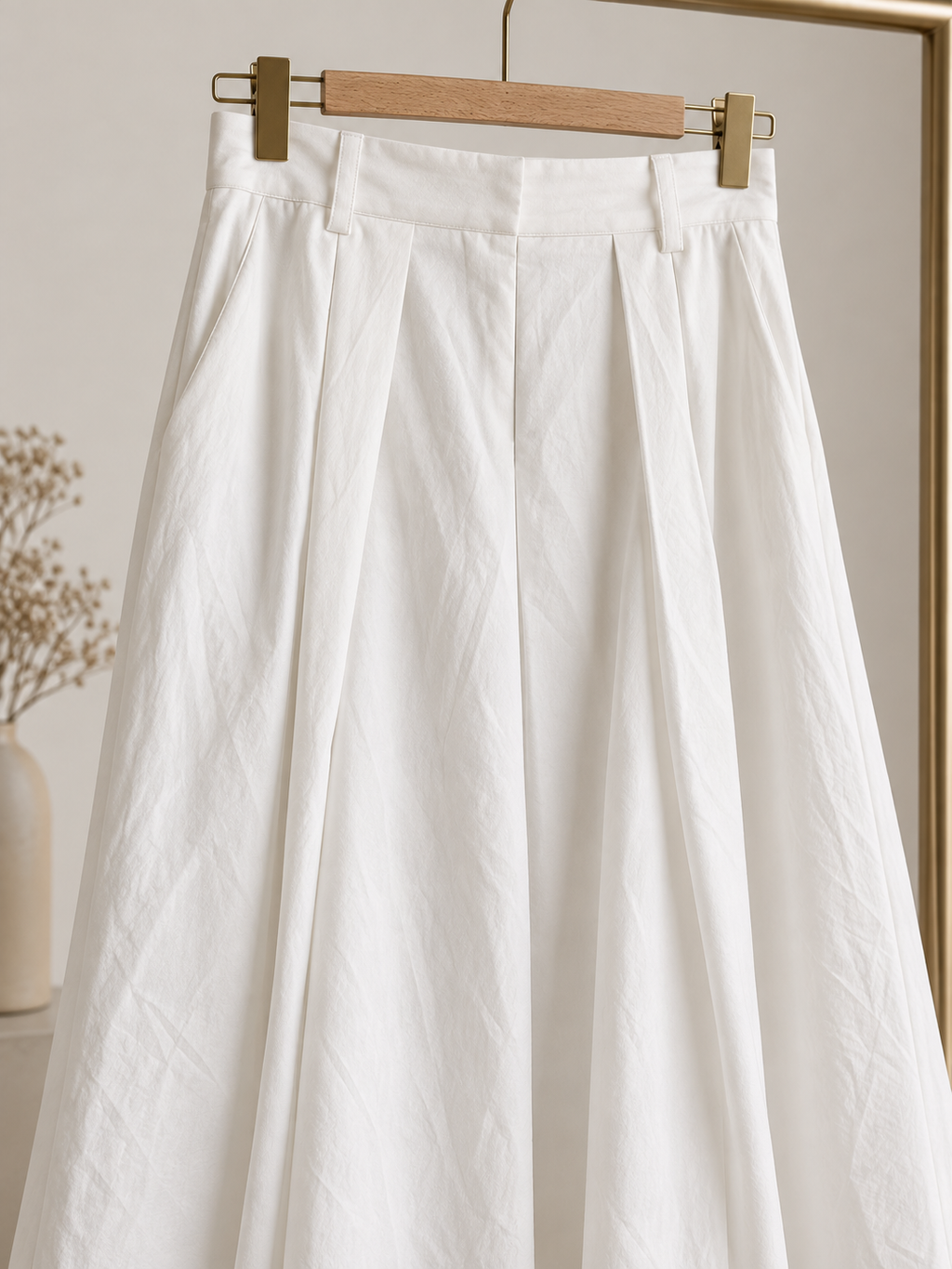 Mila Pleated Gabardine Maxi Skirt – Ivory