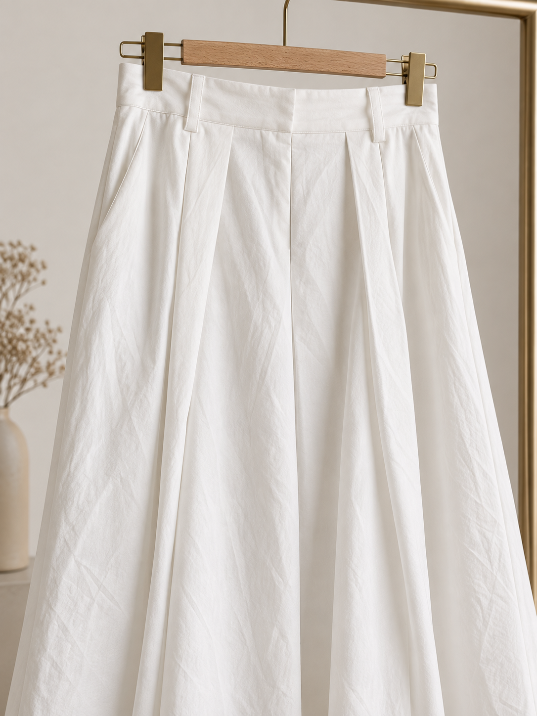 Mila Pleated Gabardine Maxi Skirt – Ivory