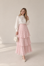 Elise Polka Dot Tiered Maxi Skirt – Blush Pink