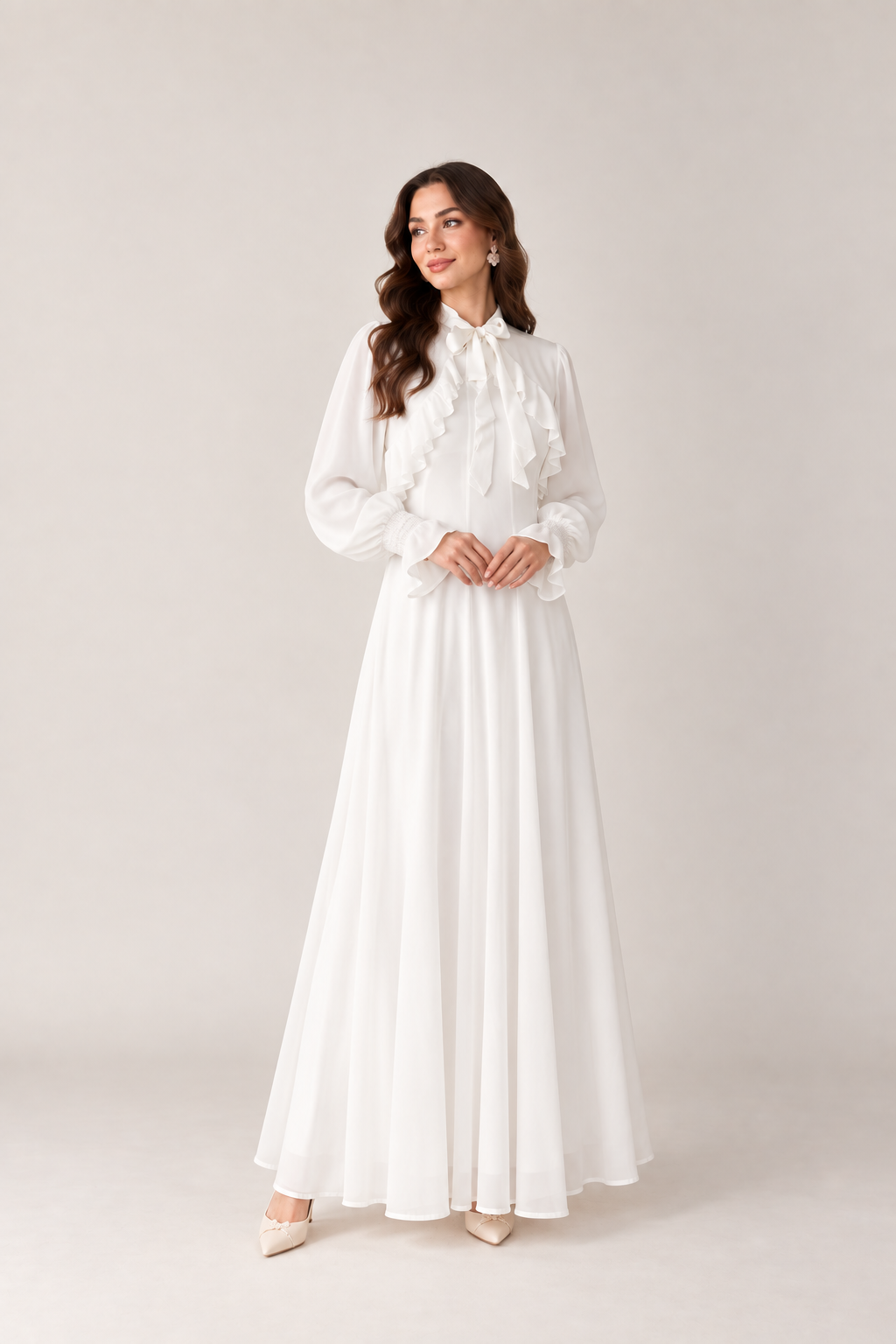 Ivory Ruffle Bow Maxi Dress