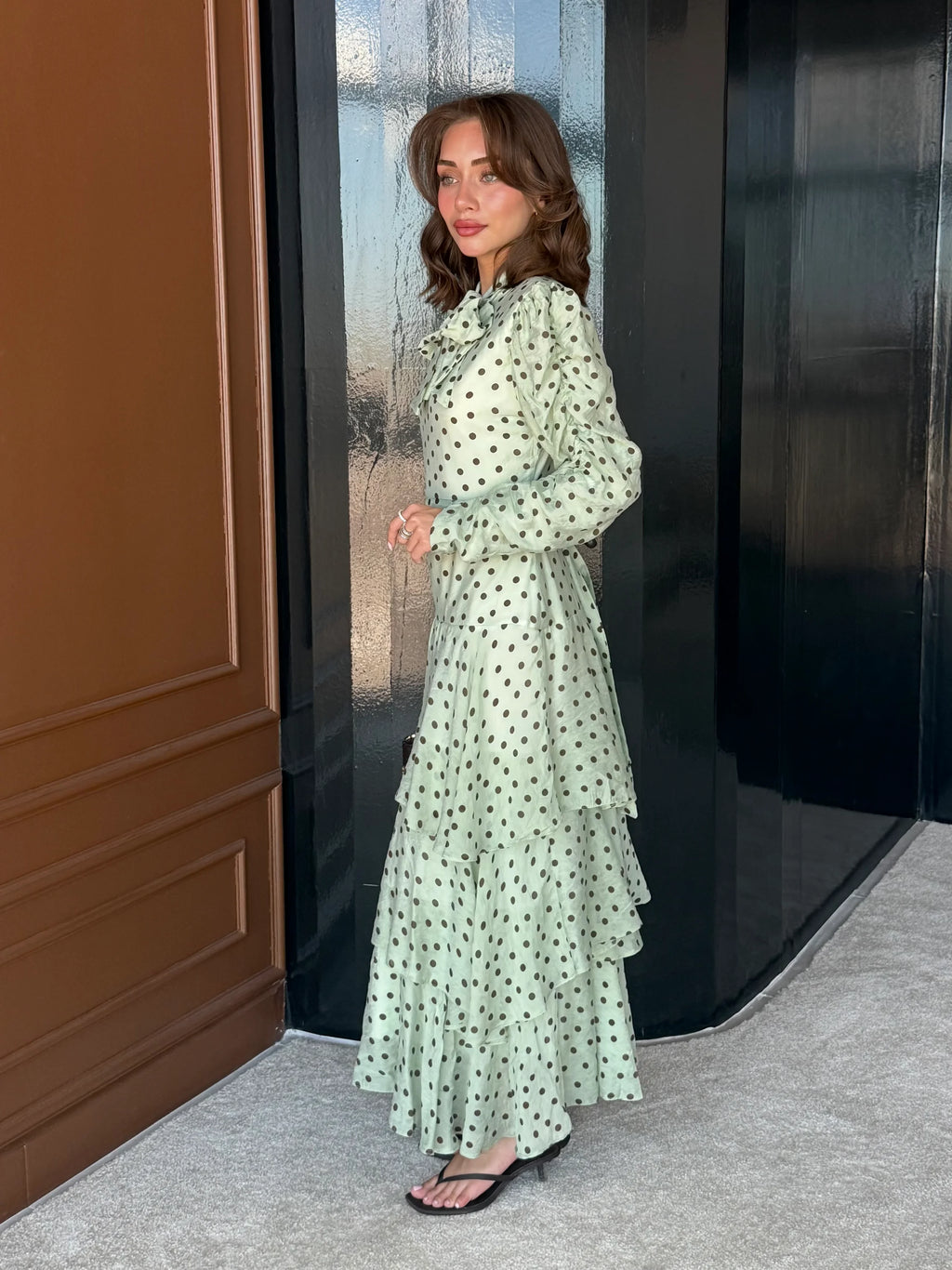 Mint Green Polka Dot Bow Maxi Dress