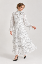 White Polka Dot Blouse & Tiered Skirt Set