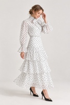 White Polka Dot Blouse & Tiered Skirt Set