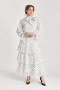 White Polka Dot Blouse & Tiered Skirt Set